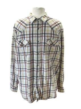 Cody James Shirt Men’s XL Beige Plaid Long Sleeve Snap Button Front Western Wear